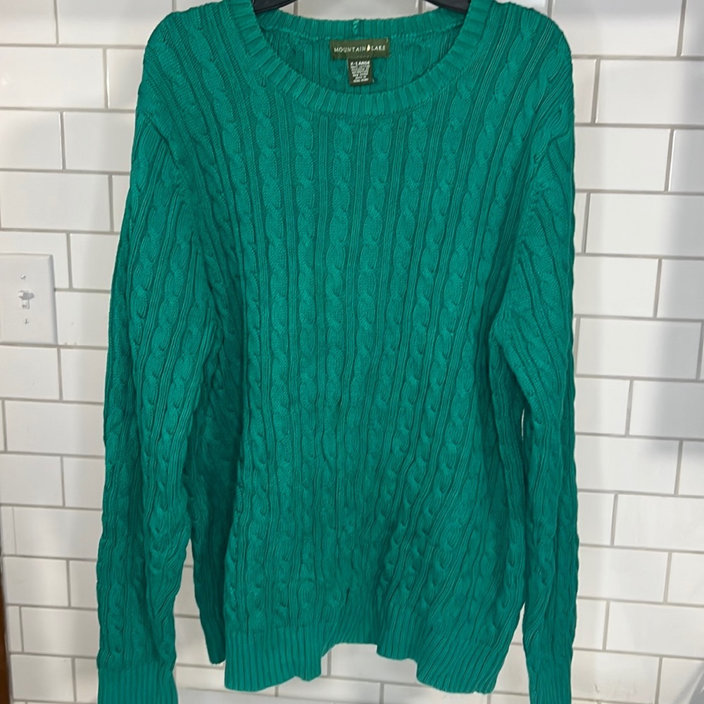 Mountain Lake Women’s Cotton Cable Knit Sweater Green Size XL Pullover